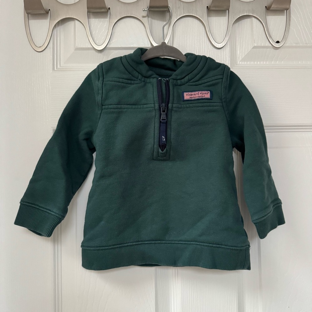 🦚 Vineyard Vines Kids Forest Green Quarter-Zip Sweatshirt Size 18-24 Months